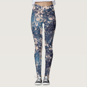 Legging Elegante Indigo Blue Pink Cream Mármore Padrão Yog