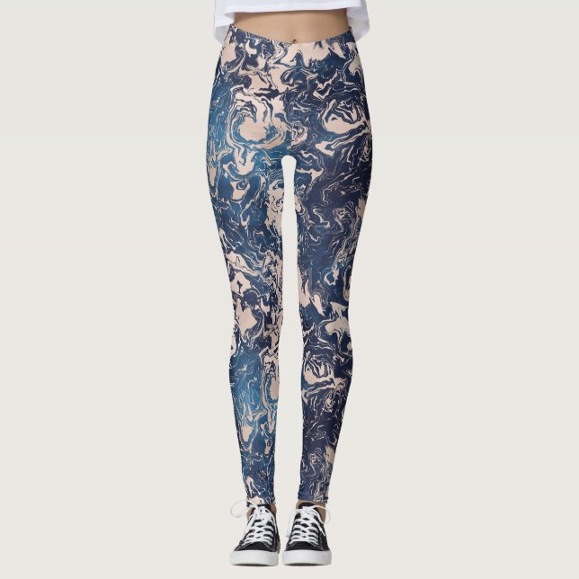 Legging Elegante Indigo Blue Pink Cream Mármore Padrão Yog (Frente)