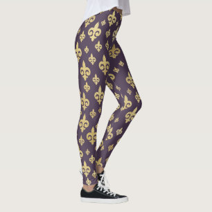 Legging Elegante Lilás & Dourado Fleur-de-Lis Mardi Gras