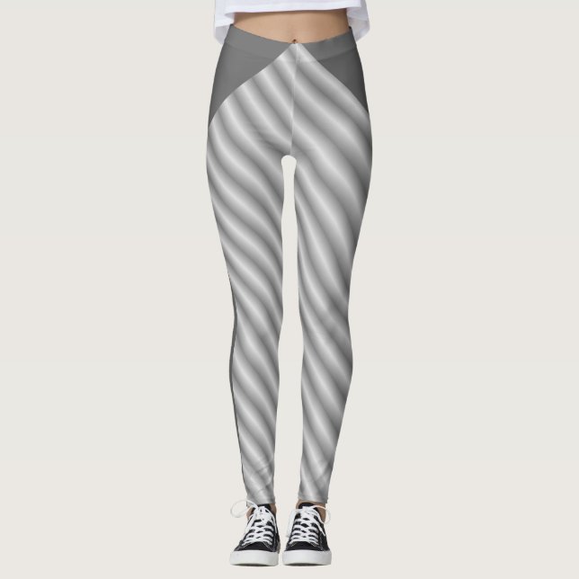 Legging Elegante Listrado de Prata e Branco (Frente)