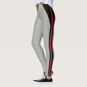 Legging Elegante Listrado Preto e Vermelho sobre Cinza Pra