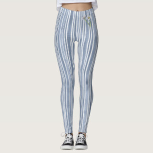 Legging Elegante Margarida de Aquarela com Listras Azul Pá