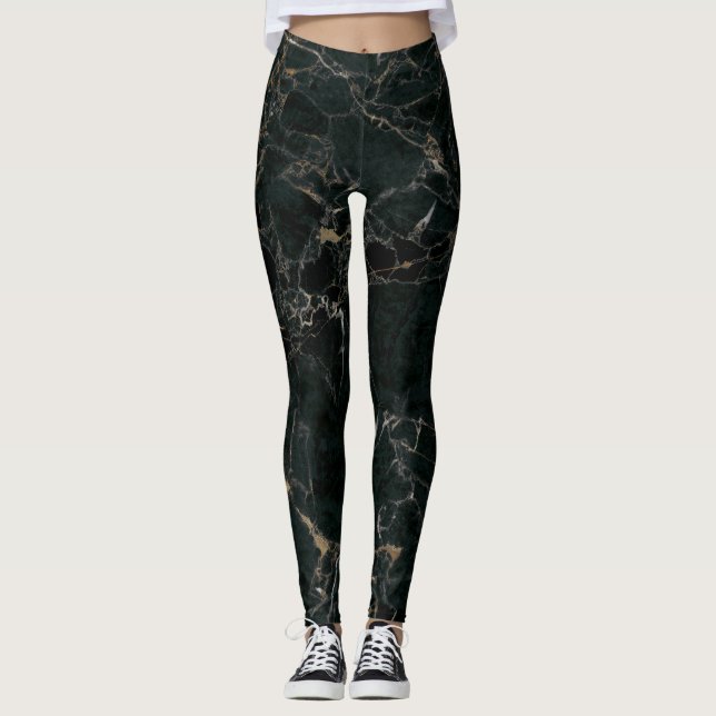 Legging Elegante mármore negro: fundo texturizado (Frente)