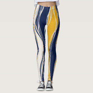 Legging Elegante, moderno, linhas, em azul marinho e amare