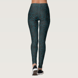Legging Elegante negro Leopardo impresso no chá