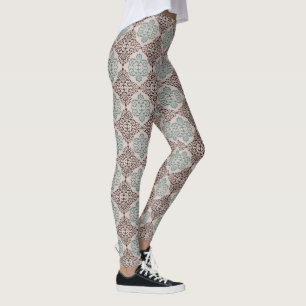 Legging Elegante Padrão de Damasco em Azul Turquesa e Marr