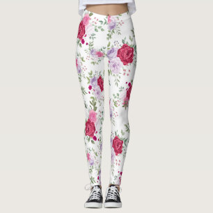 Legging Elegante padrão de jardim floral em Borgonha e Lav