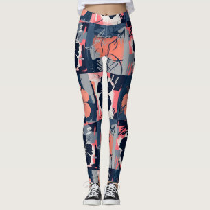 Legging Elegante padrão floral de hibisco azul (7)