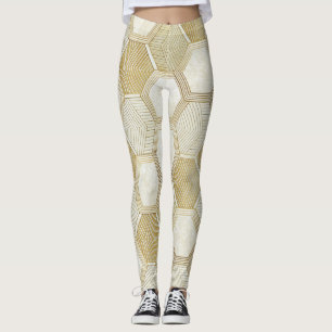 Legging Elegante Padrão Geométrico Hexágono Dourado - Márm