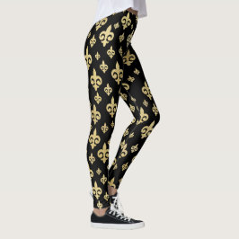 Legging Elegante Preto & Dourado Fleur-de-Lis | Mardi Gras