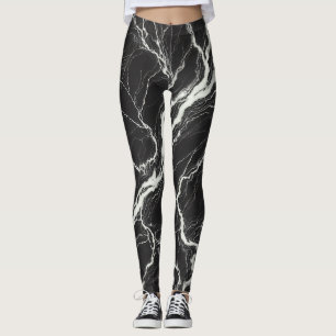 Legging Elegante Preto e Branco com Aparência de Mármore G