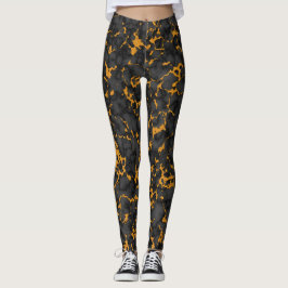 Legging Elegante, preto e Dourado, Design de textura mármi