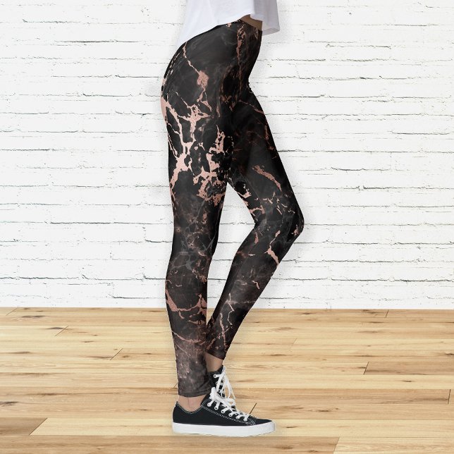 Legging Elegante Rosa de mármore negro Dourado (Criador carregado)