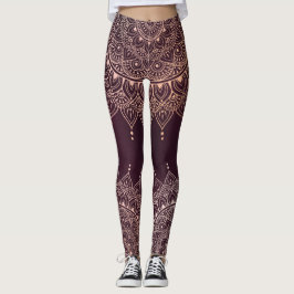 Legging Elegante Rosa Dourado na Borgonha Floral Henna Man