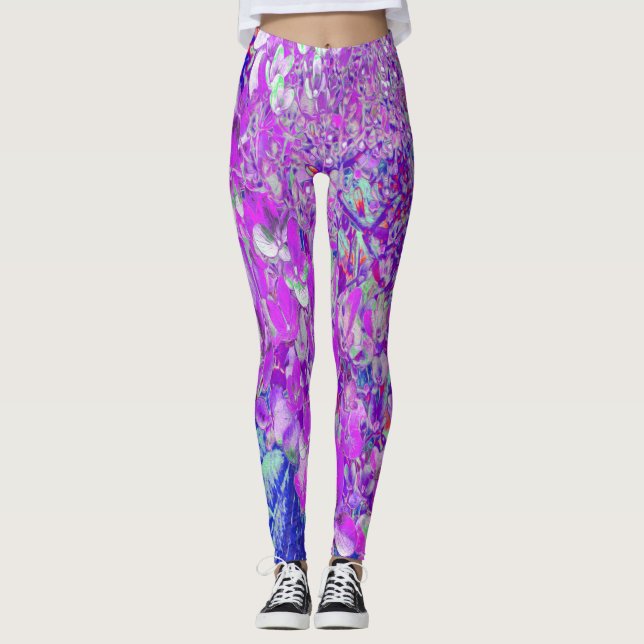 Legging Elegante Roxo e Blue Limelight Hydrangea (Frente)
