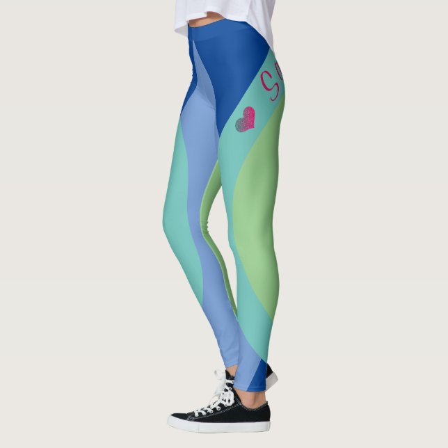 Legging Elegante Script Geométrico Azul Verde Sassy (Esquerda)
