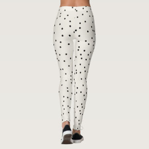 Legging Elegante Sólido Marfim Preto Bolinhas Padrão Fofo