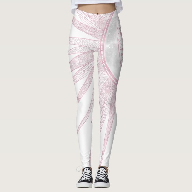Legging Elegante Sun Moon Doodle Mandala White Design (Frente)