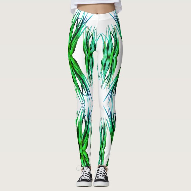 Legging Elegante Verde Aloe Vera Plantas Leguminosas Moder (Frente)