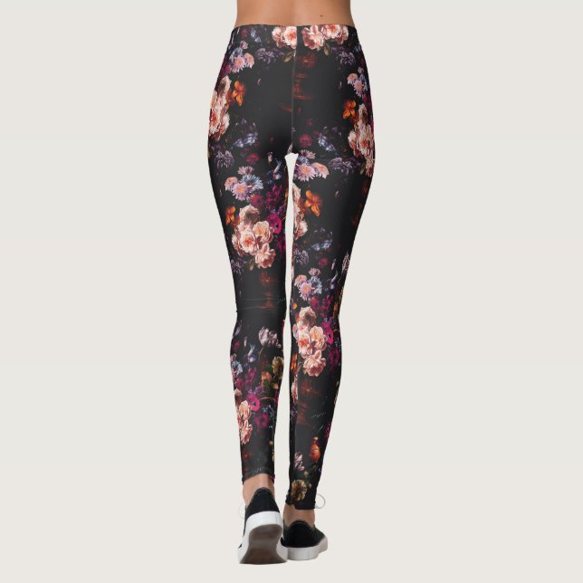 Legging Elegante Vintage Dark Moody Burgundy Floral (Verso)