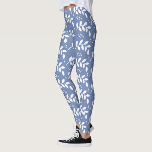Legging Elegantes Bagas e Galhos Azuis e Brancos