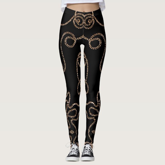 Legging Elegantes de ouro em preto (Frente)