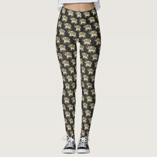 Legging Elegantes Elefantes Florais Paisley Dourados, Dama