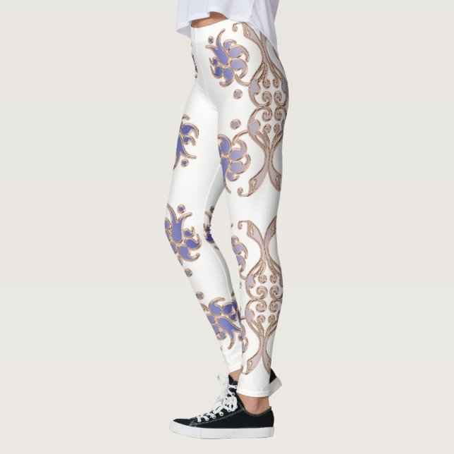 Legging elemento floral do ouro do damasco (Esquerda)