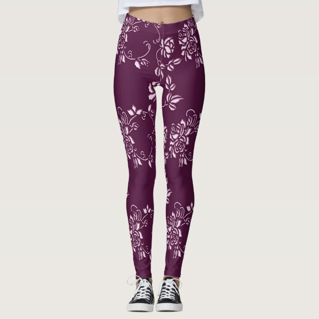 Legging Elemento retro roxo floral (Frente)
