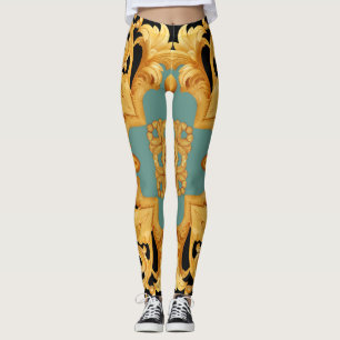Legging Elementos 3D do Ornamento Barroco ouro