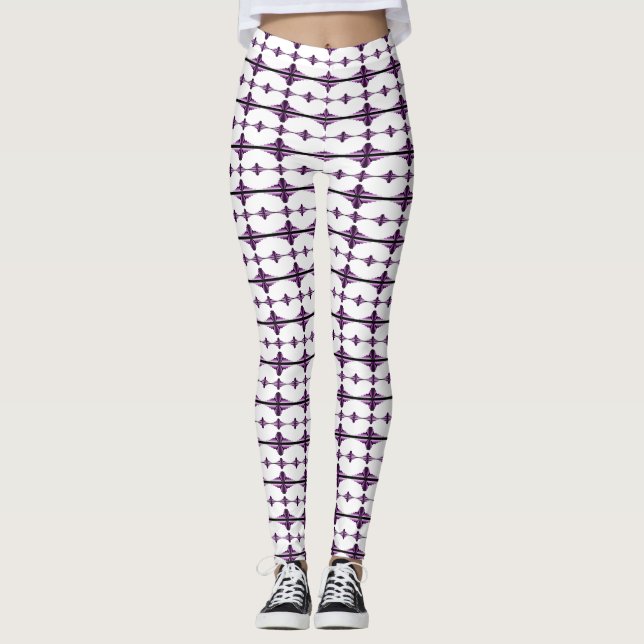 Legging Elementos de arte deco em ameixa escura (Frente)