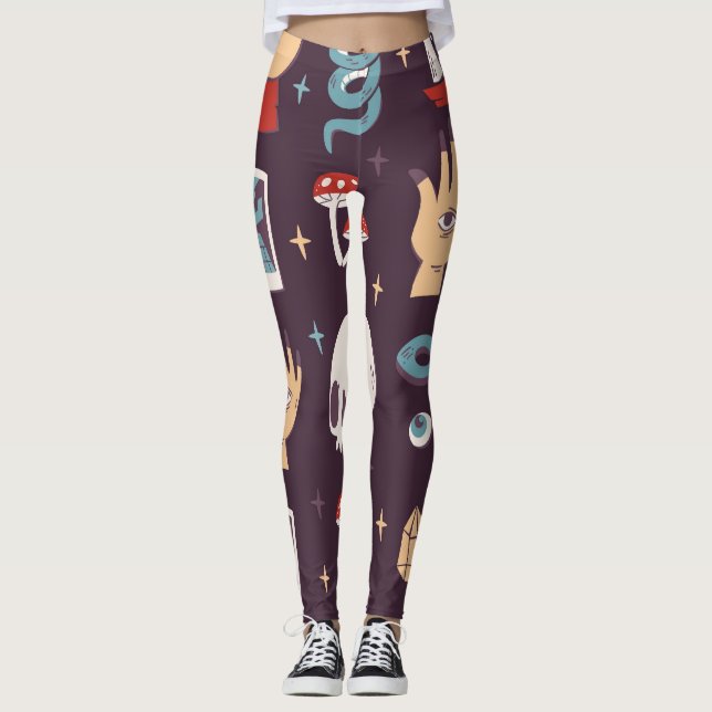 Legging Elementos mágicos: crânio, tarot sem soldadura (Frente)