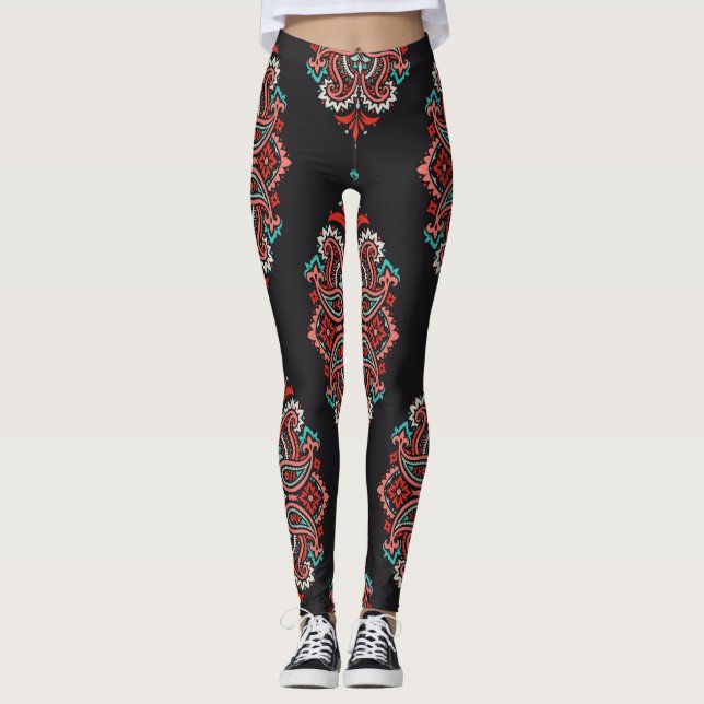 Legging Elementos paisley asiáticos, padrão de vintage boh (Frente)