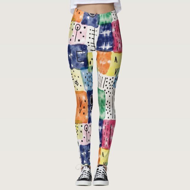 Legging Elementos Tie Dye com Formas Geométricas Simples (Frente)