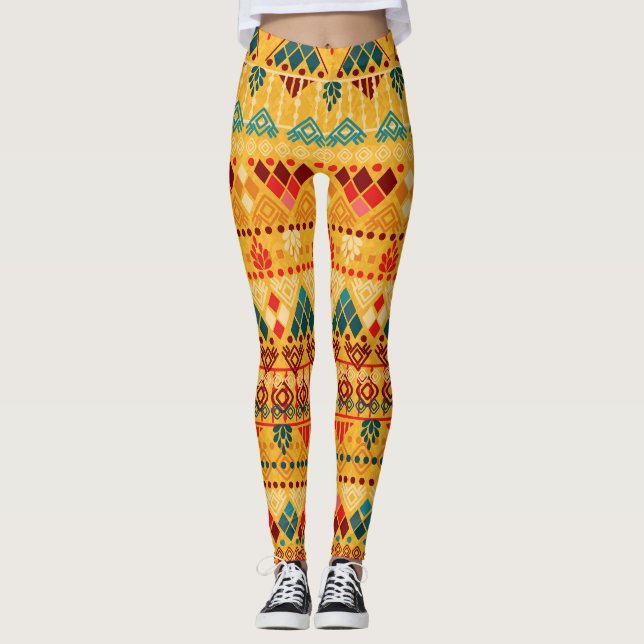 Legging Elementos tribais, padrão versátil sem costura. (Frente)