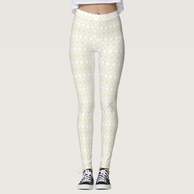 Legging Eleve seu espaço com geometria branca e Dourada (Frente)
