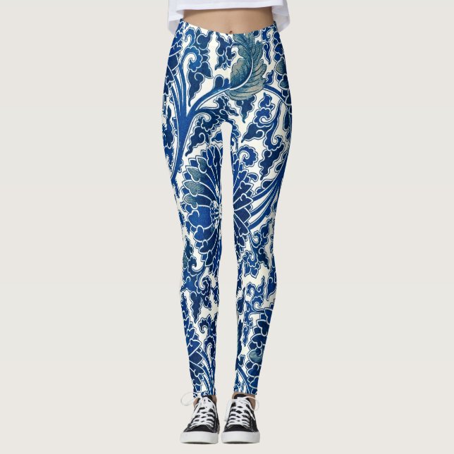 Legging Eleve seu estilo: Blue Floral & Chinese Ornament (Frente)