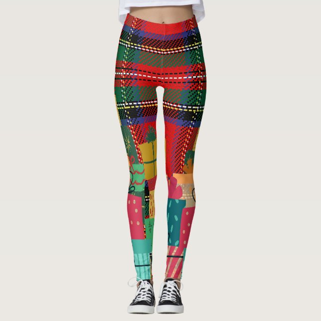Legging Elf De Natal Nas Pernas De Prateleiras Em Presente (Frente)
