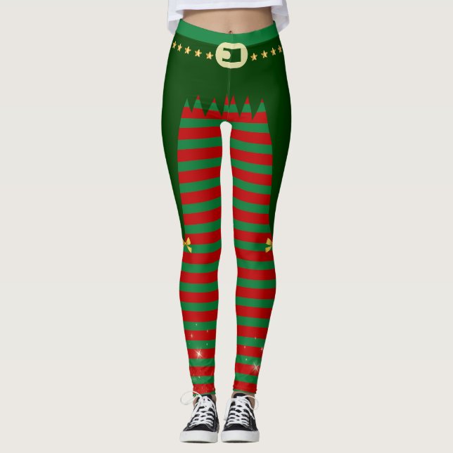 Legging Elfo Navideño - Disfraz con Cinturón y Rayas  (Frente)