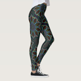 Legging Elipse circular escura, com folhas de abstrato