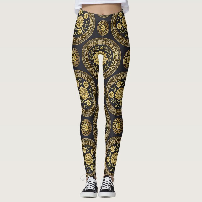 Legging Emblema de Ouro Mandala Lotus Luxo (Frente)