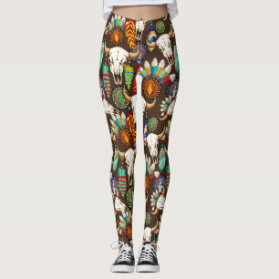 Legging Emblema Nativo Americano de Crânio de Búfalo