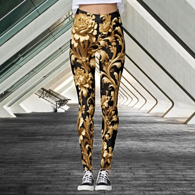 Legging Embrace Elegance: Preto e Dourado Floral (Criador carregado)