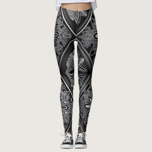 Legging Embrace Serenity: Black and White Mandala