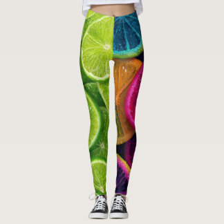 Legging Embrulho de Fatias de Limão e Lima Cítrica Neon Vi