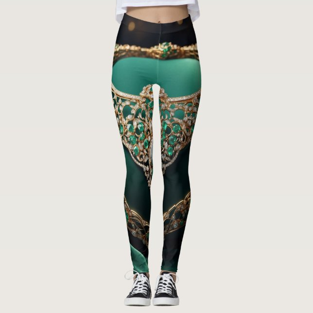 Legging Emerald Enchantment: Uma Visão da Opulência Regal (Frente)