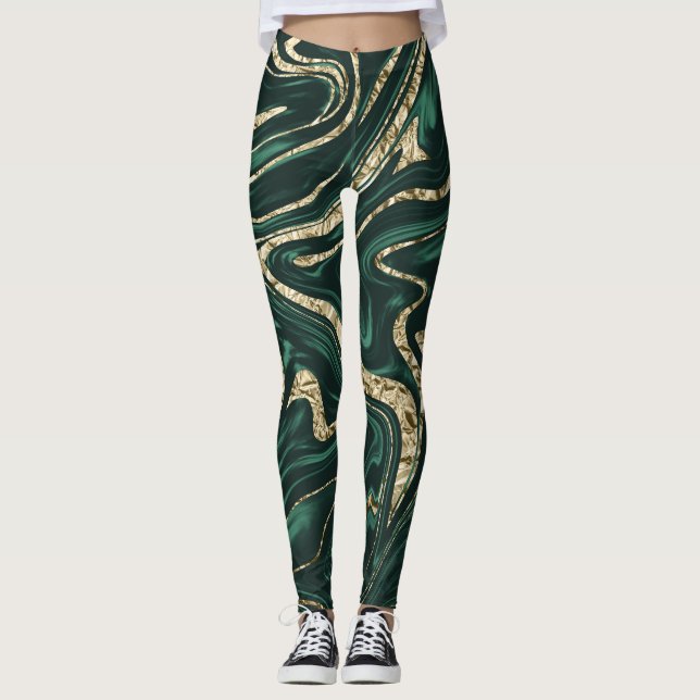 Legging Emerald Green Dourado Marble #2 (Foil Faux) (Frente)