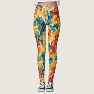 Legging Emerald Green e Douradas Folhas de Abstrato Paisle