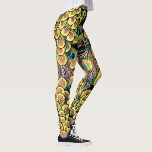 Legging Emerald Green e Douradas Penas de Peacock
