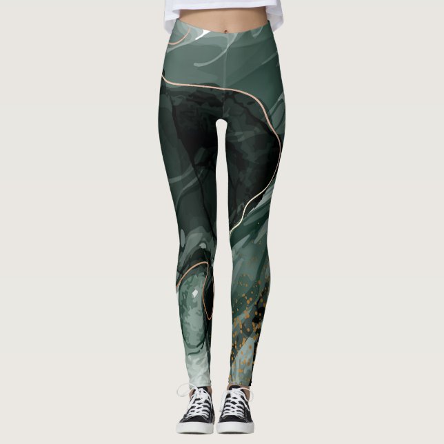 Legging Emerald Green e Dourado Marble, Fundo Marble (Frente)